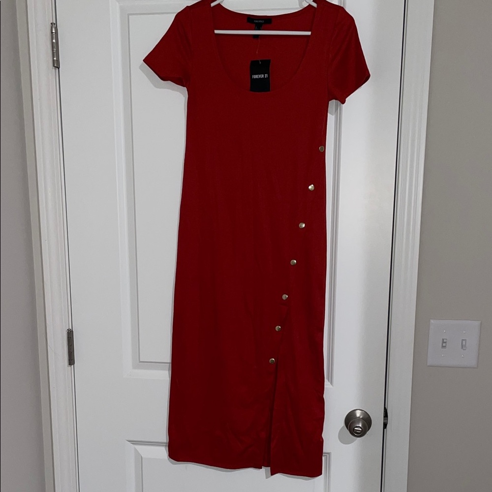 Forever 21 Red Midi Dress with Button Detail